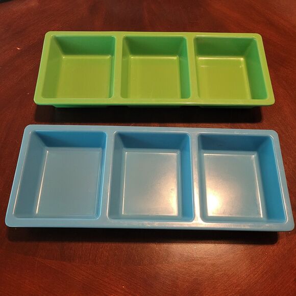 Blue & Green Serving Dishs 3 Section Divided Condiment Dish Not Microwaveable - Picture 1 of 4
